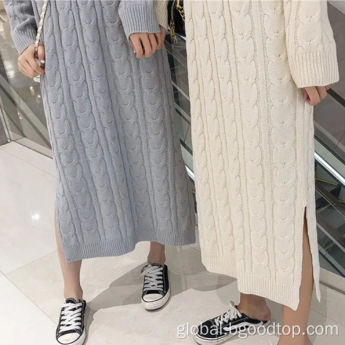 Knitted Pullover Ladies Long Cotton Knit Dress Supplier